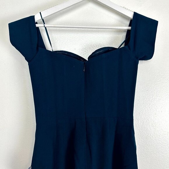 DRESS THE POPULATION Bailey Off the Shoulder Body-Con Dress in Peacock Blue - Picture 9 of 11